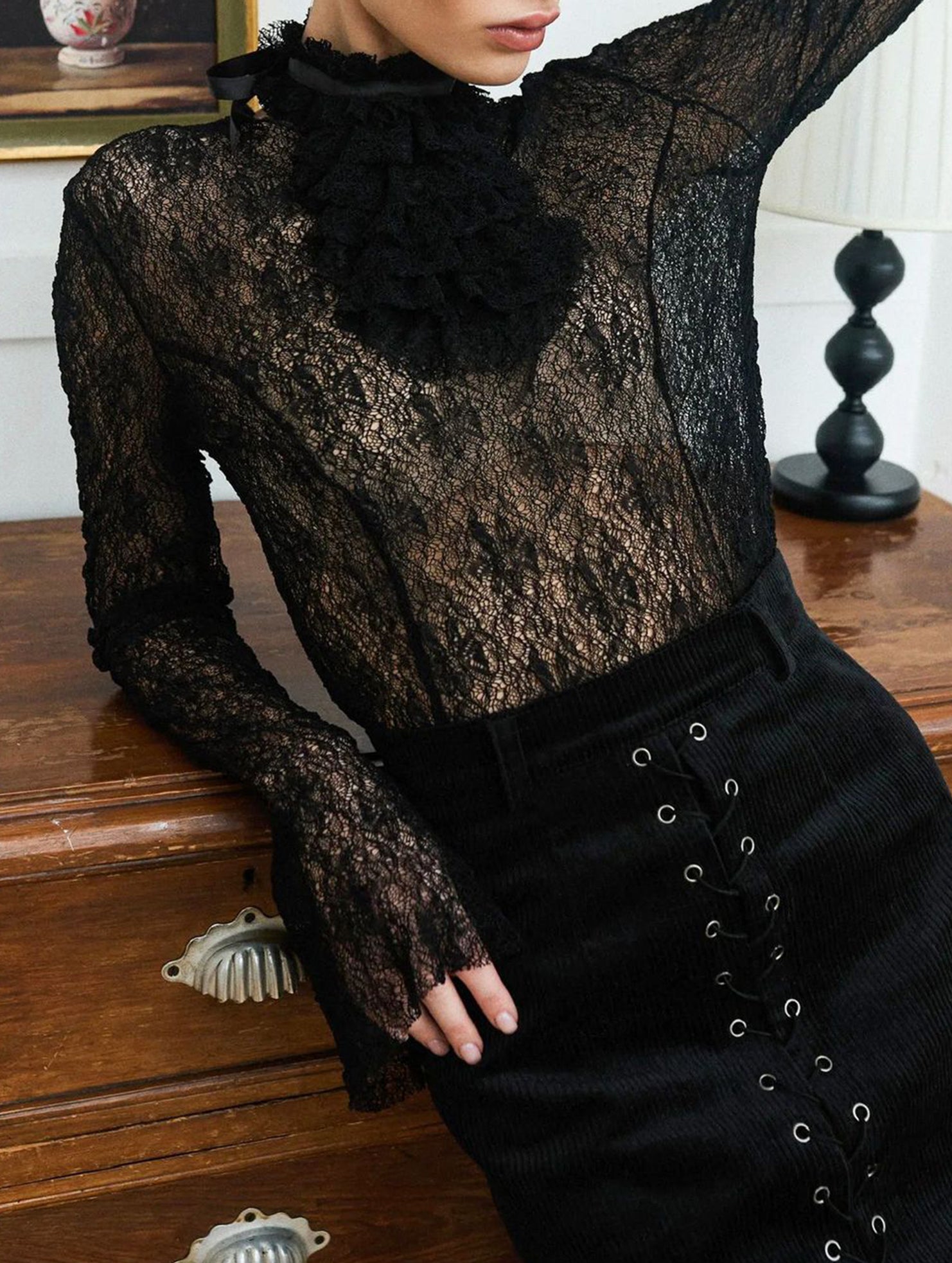 Elegant and stylish lace high-neck blouse for women