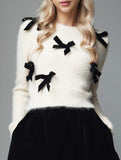 Women's Solid Color Plush Pullover Knit Top with Bow_CWTSTL01300