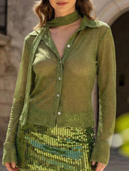 Women's long-sleeved cardigan with subtle shimmer