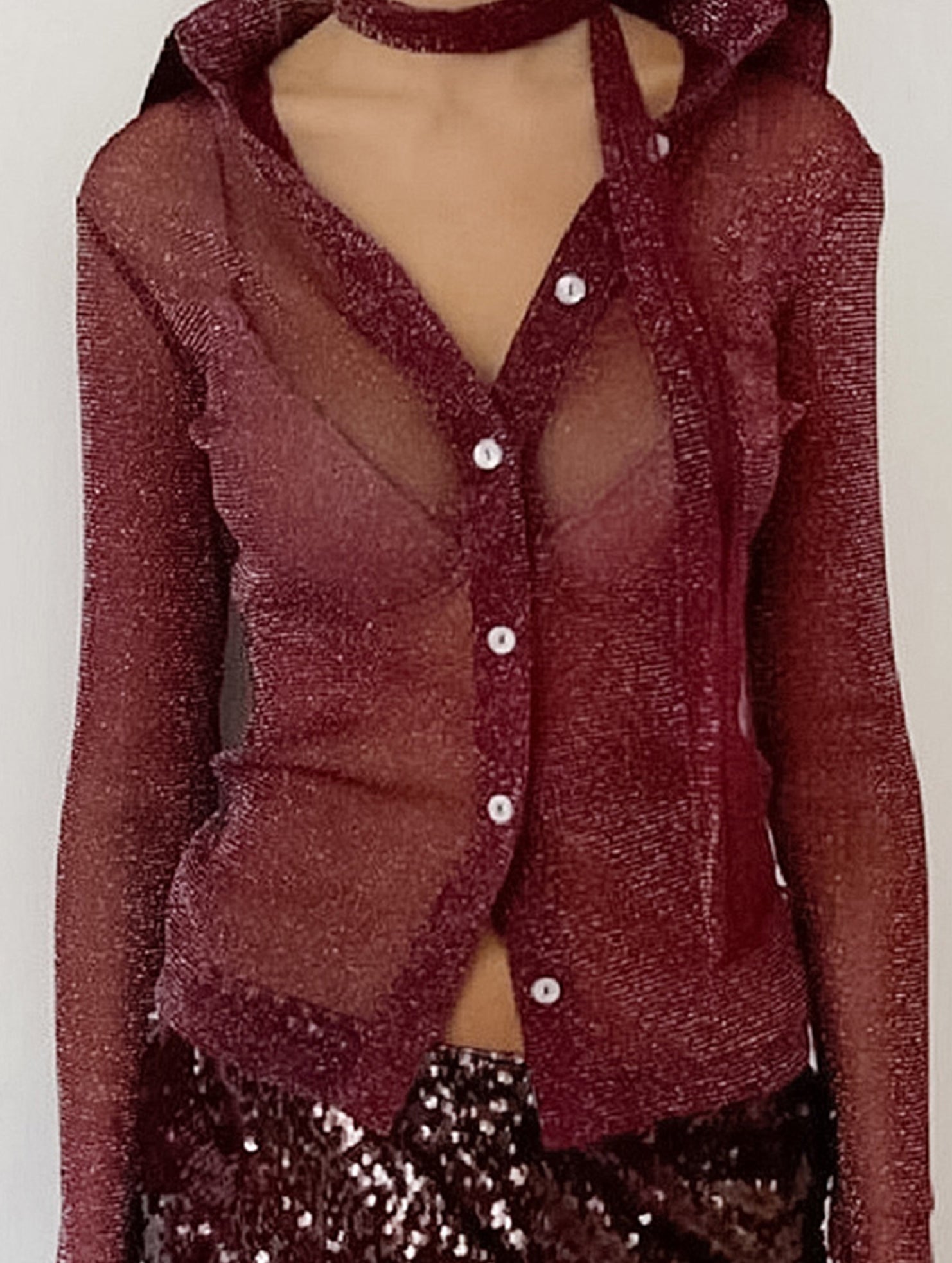 Women's long-sleeved cardigan with subtle shimmer