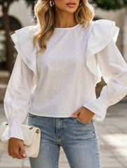 Gentle style flutter sleeve hollowed-out top for women_CWTSTL01302