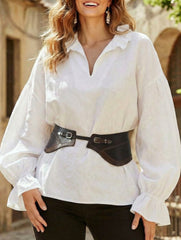 Court-style pleated puff sleeve blouse for women_CWTSTL01307