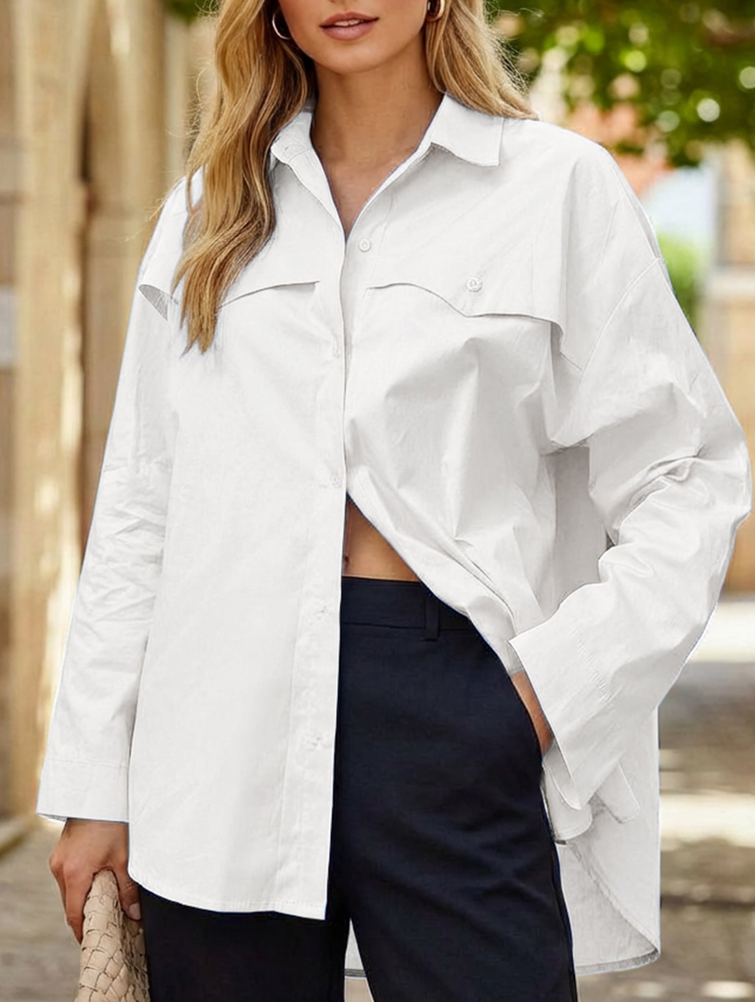 Women's elegant and versatile shirt with back slit_CWTSTL01308