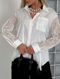 Elegant white lace-trimmed collared women's blouse_CWTSTL01309