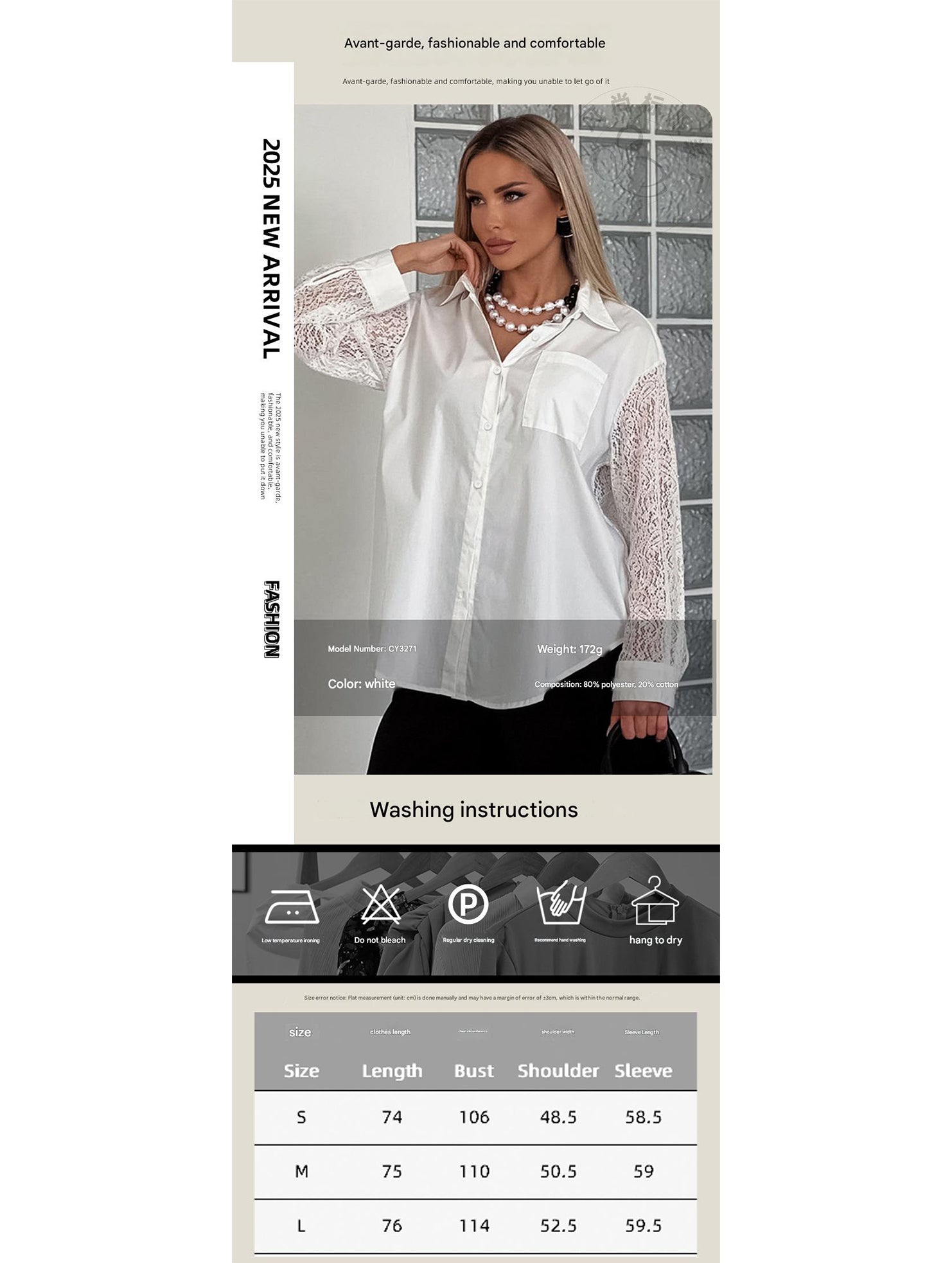 Elegant white lace-trimmed collared women's blouse_CWTSTL01309