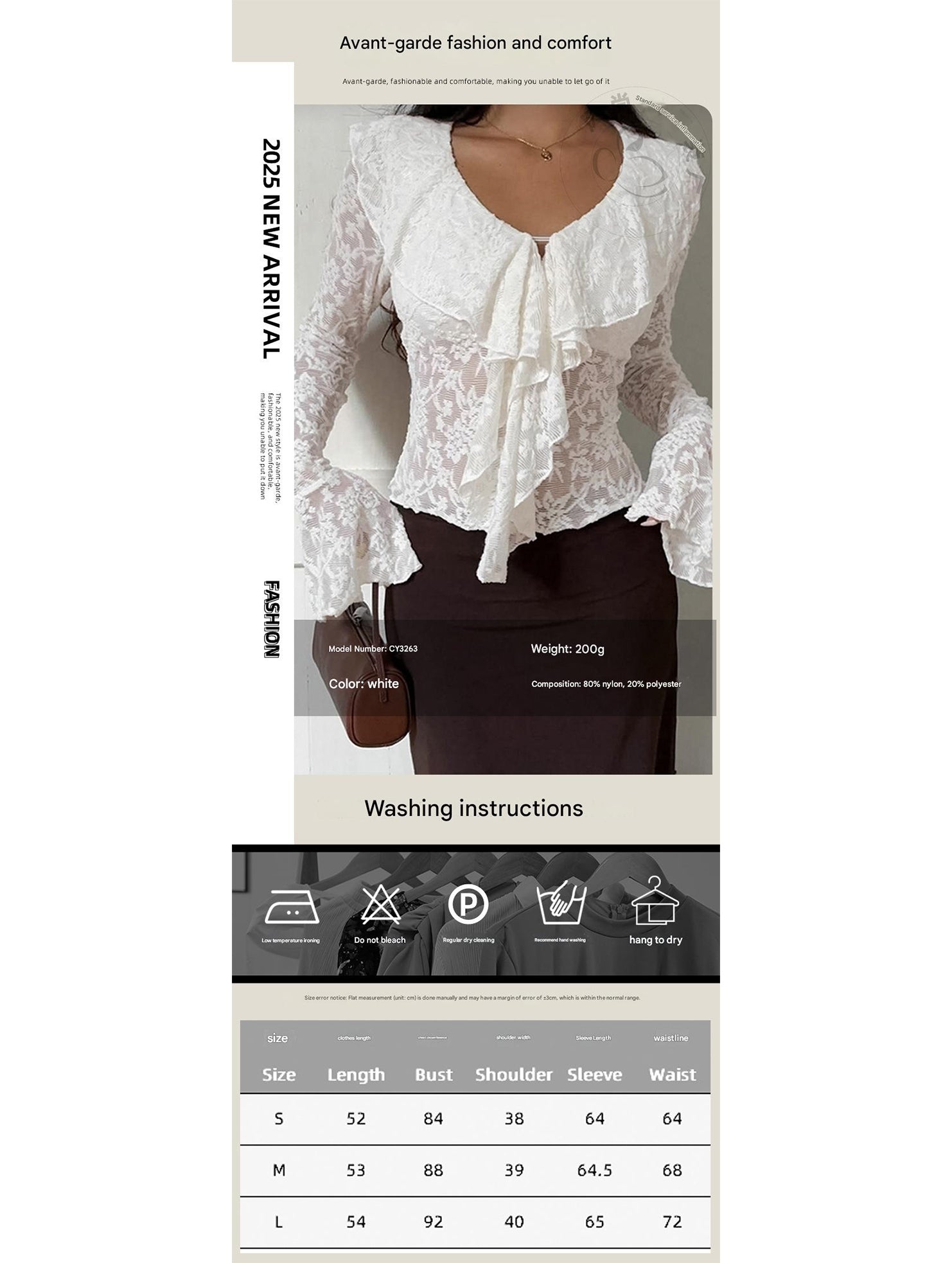 French-style lace bell sleeve ruffle top for women_CWTSTL01310