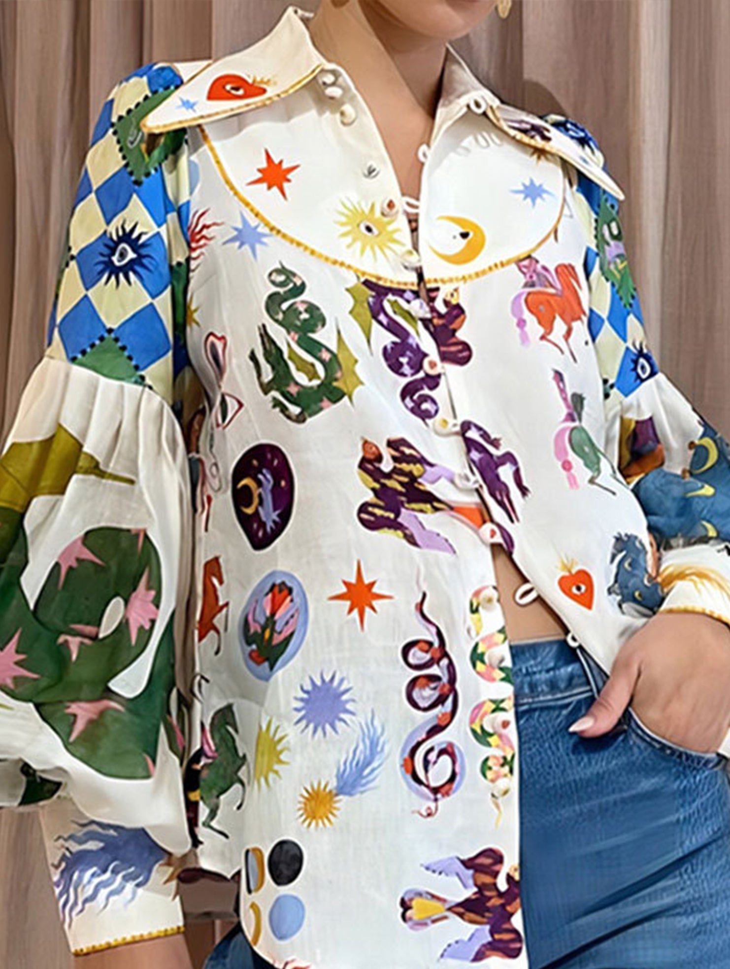 Vintage Illustration Print Shirt_CWTSTL01317