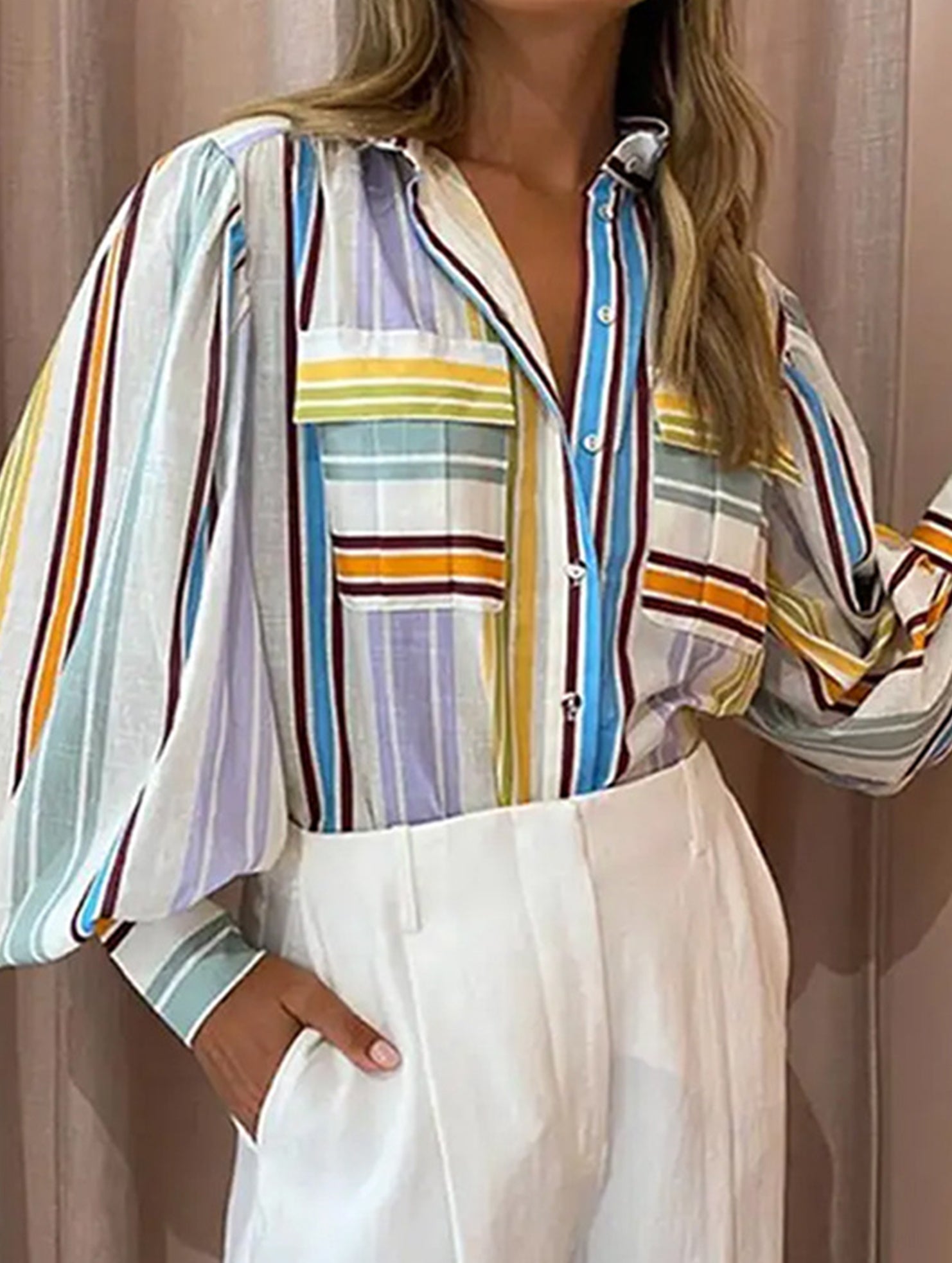 Elegant printed and painted blouse for women_CWTSTL01318