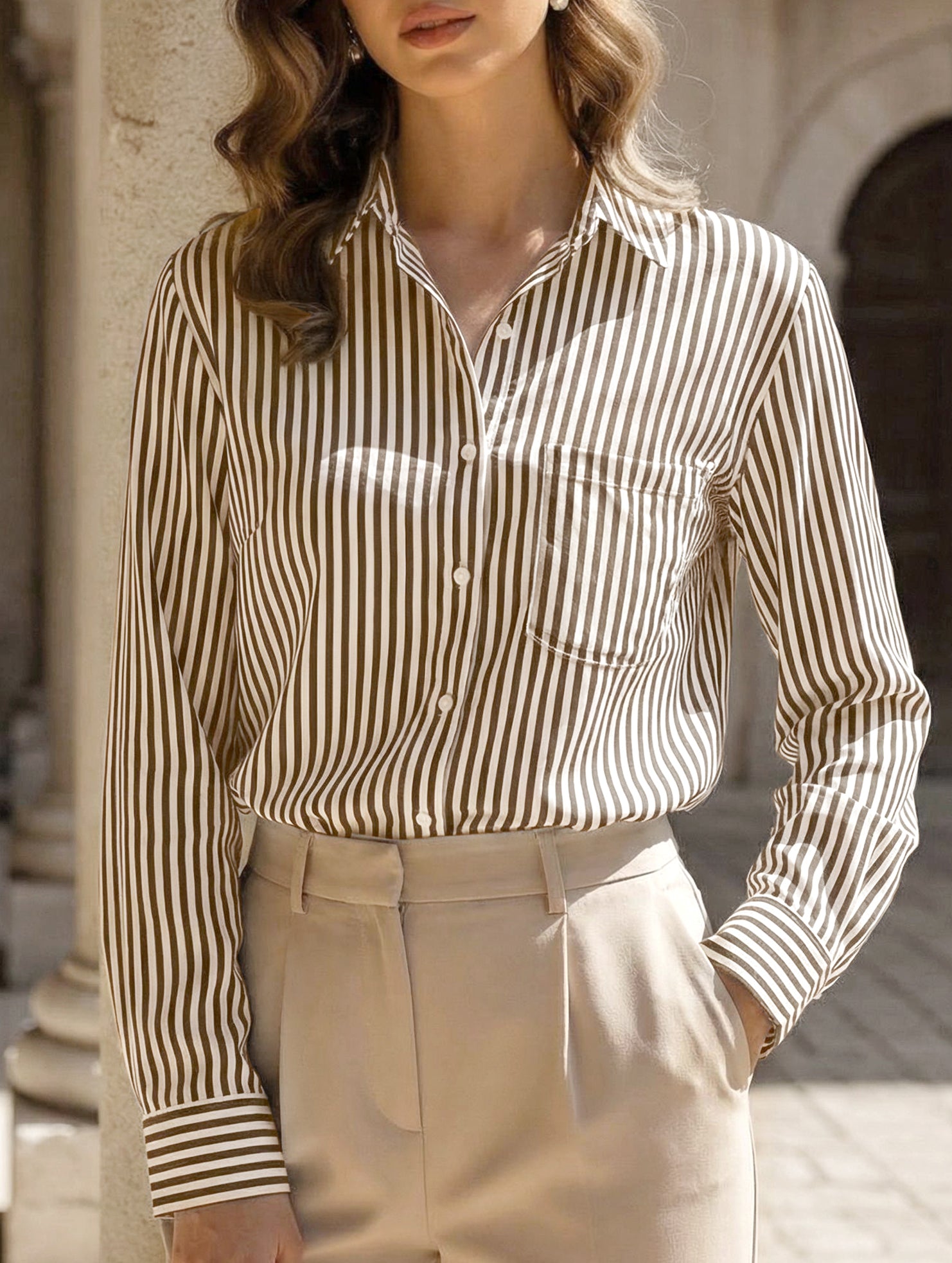 Printed Striped Cardigan Shirt for Women