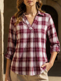 V Neck Plaid Loose Long Sleeve Shirt_CWTSTL01321