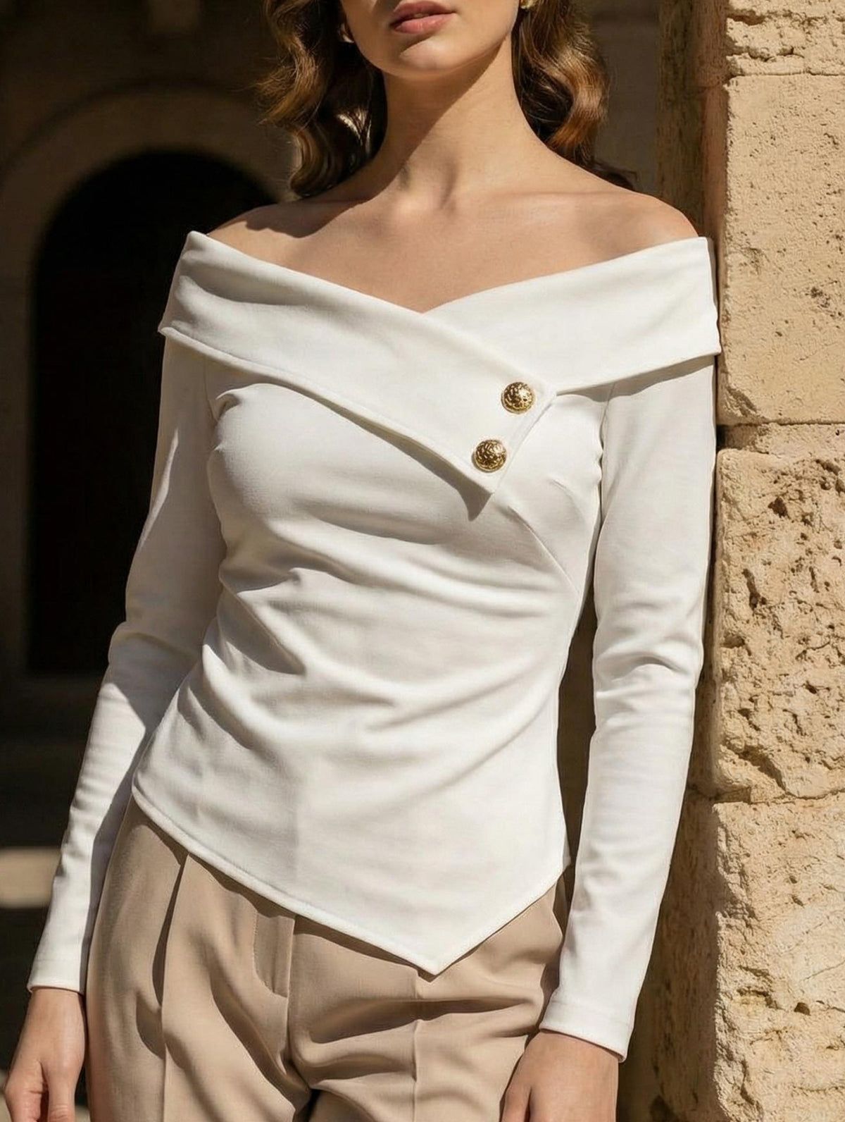 Elegant Off-Shoulder Long-Sleeved Shirt for Autumn_CWTSTL01323