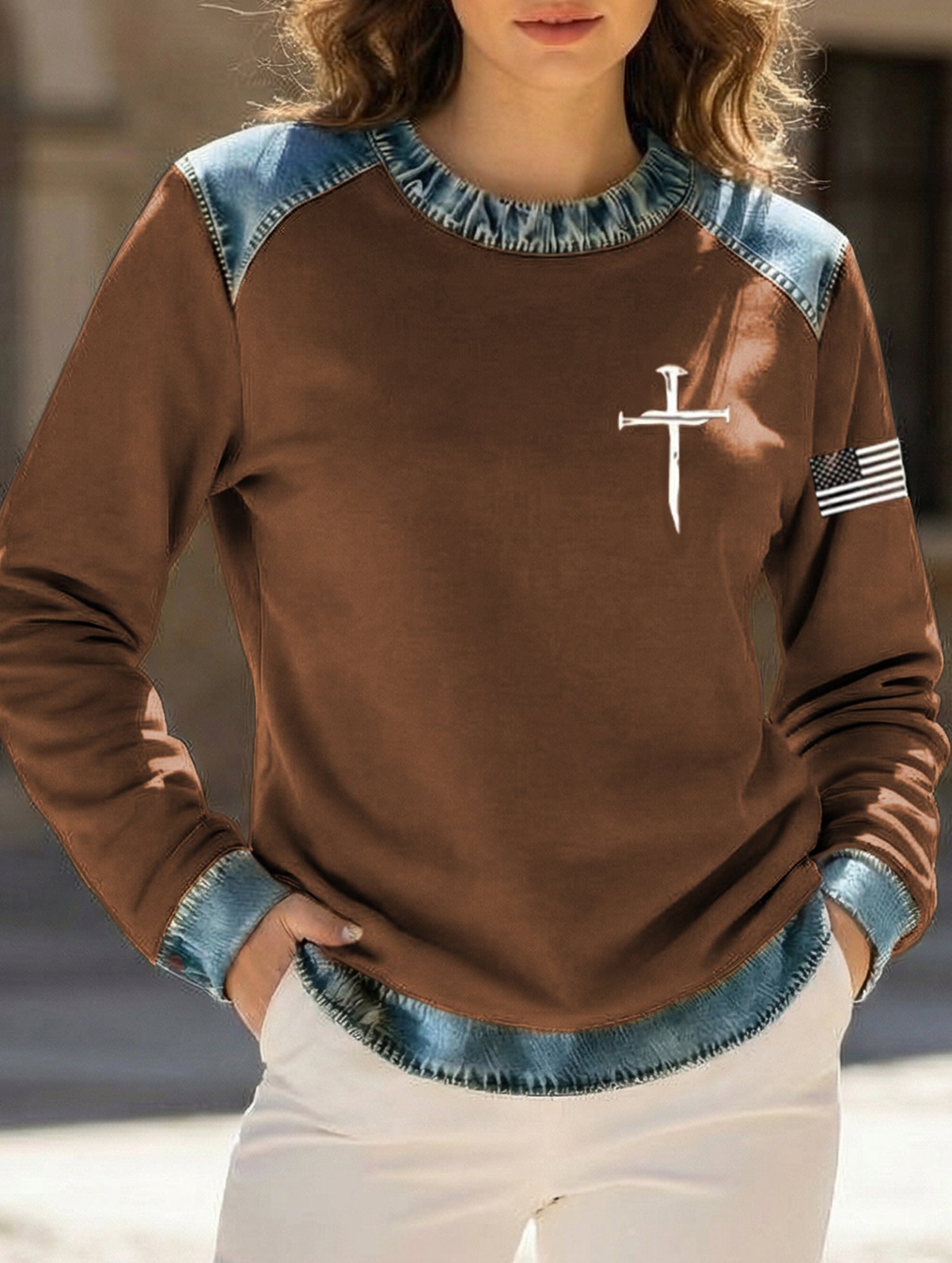 Denim Collar Patch Knit Sweater_CWTSTL01325