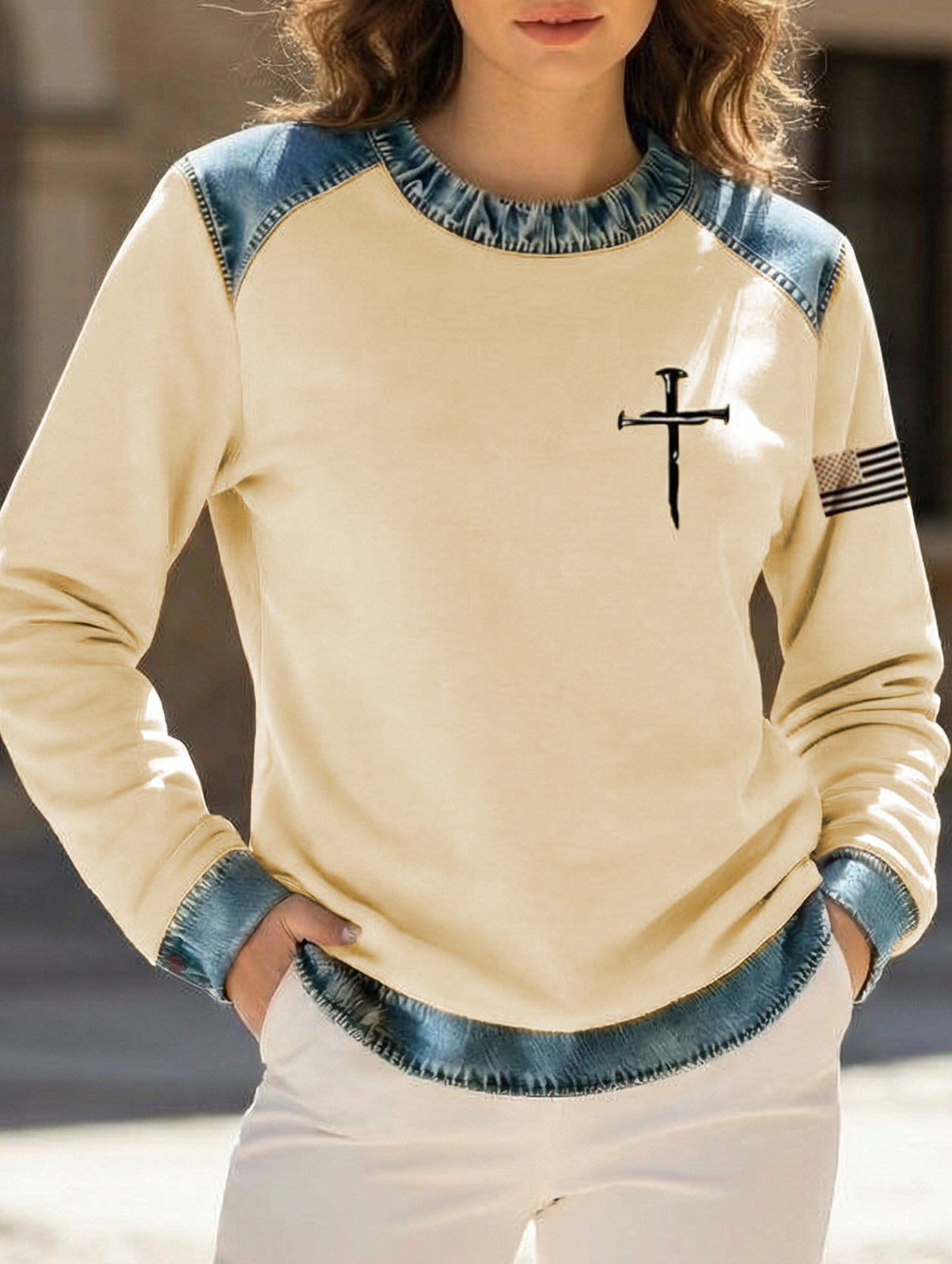 Denim Collar Patch Knit Sweater_CWTSTL01325