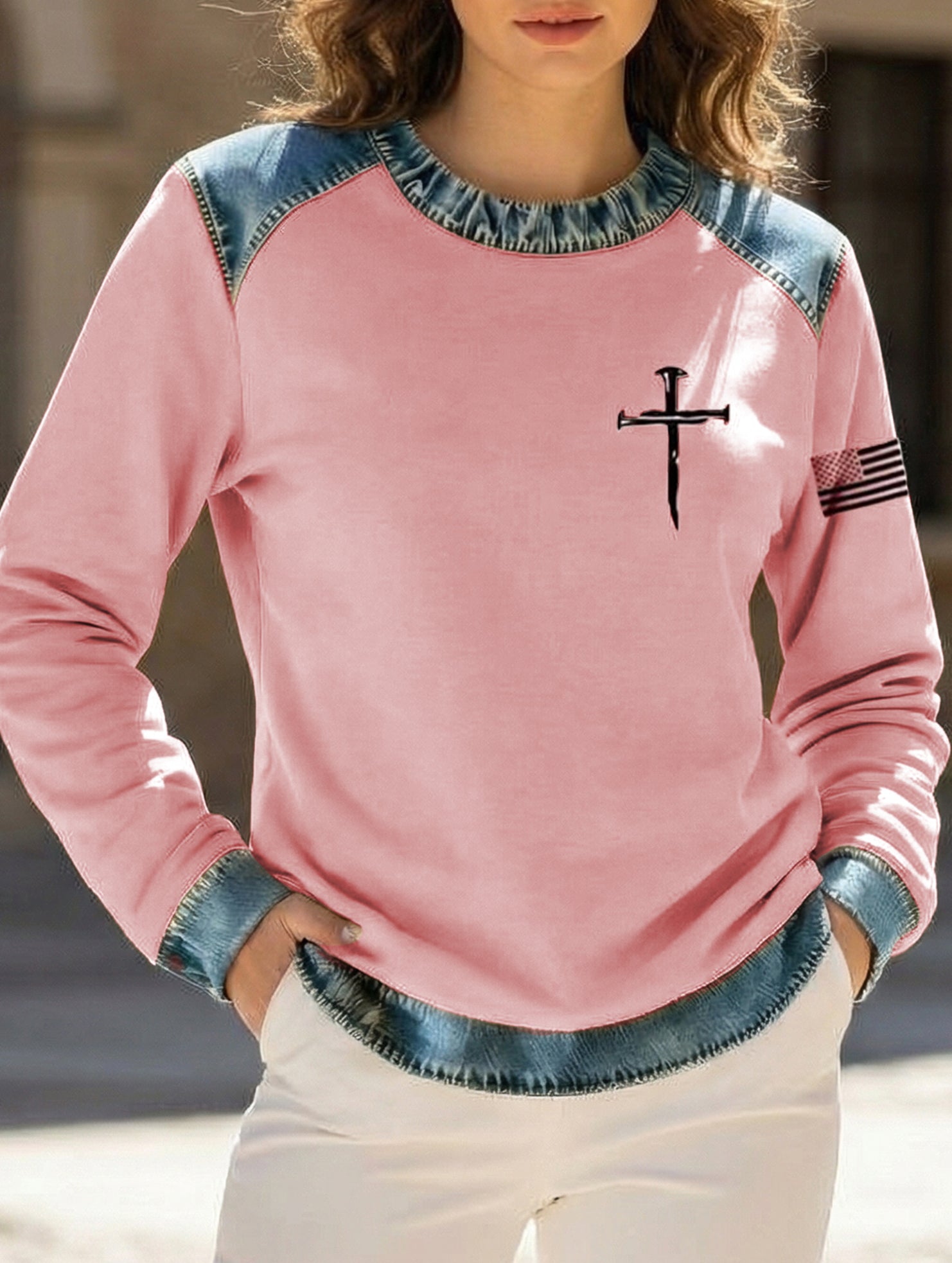 Denim Collar Patch Knit Sweater_CWTSTL01325