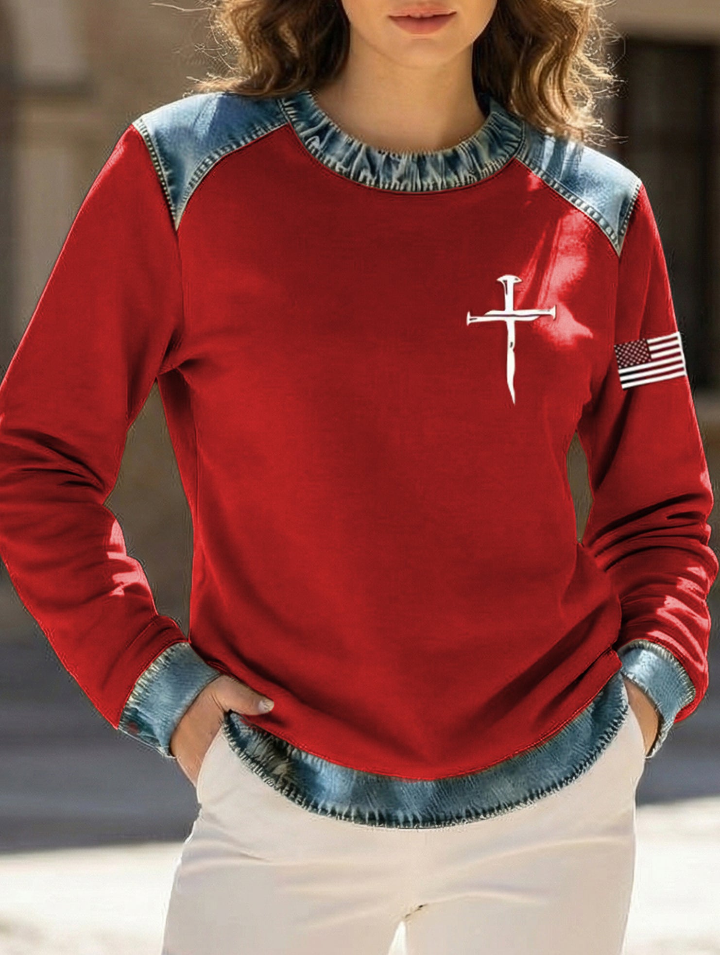 Denim Collar Patch Knit Sweater_CWTSTL01325