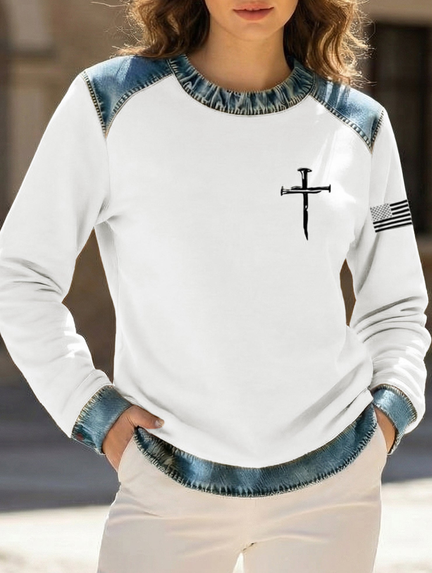 Denim Collar Patch Knit Sweater_CWTSTL01325