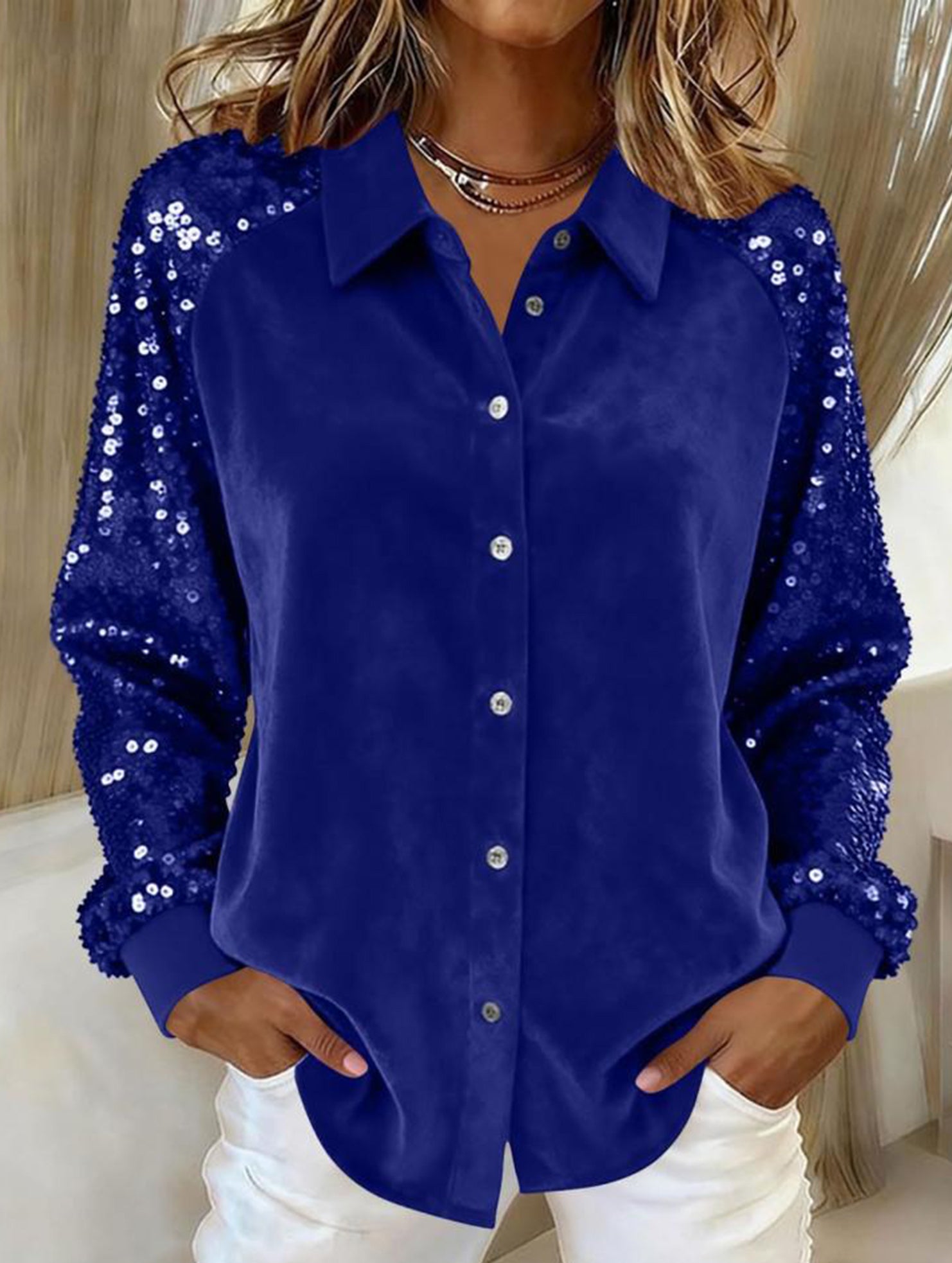 Women's sequined velvet loose-fitting shirt