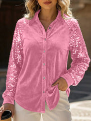 Women's sequined velvet loose-fitting shirt
