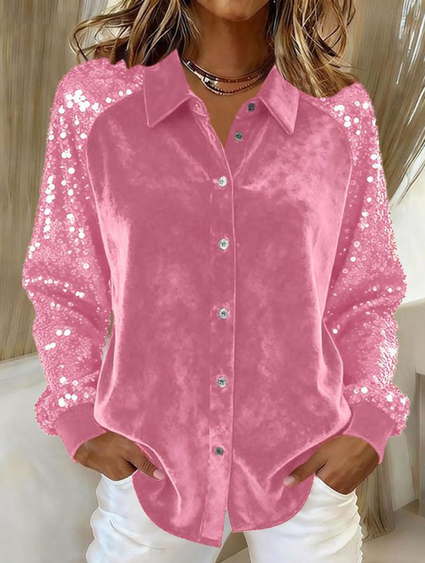 Women's sequined velvet loose-fitting shirt