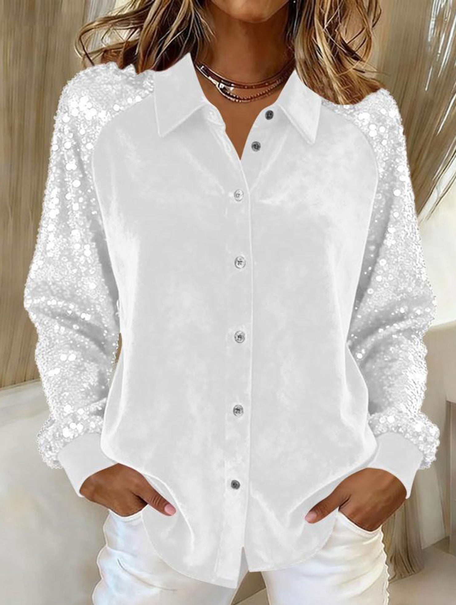 Women's sequined velvet loose-fitting shirt
