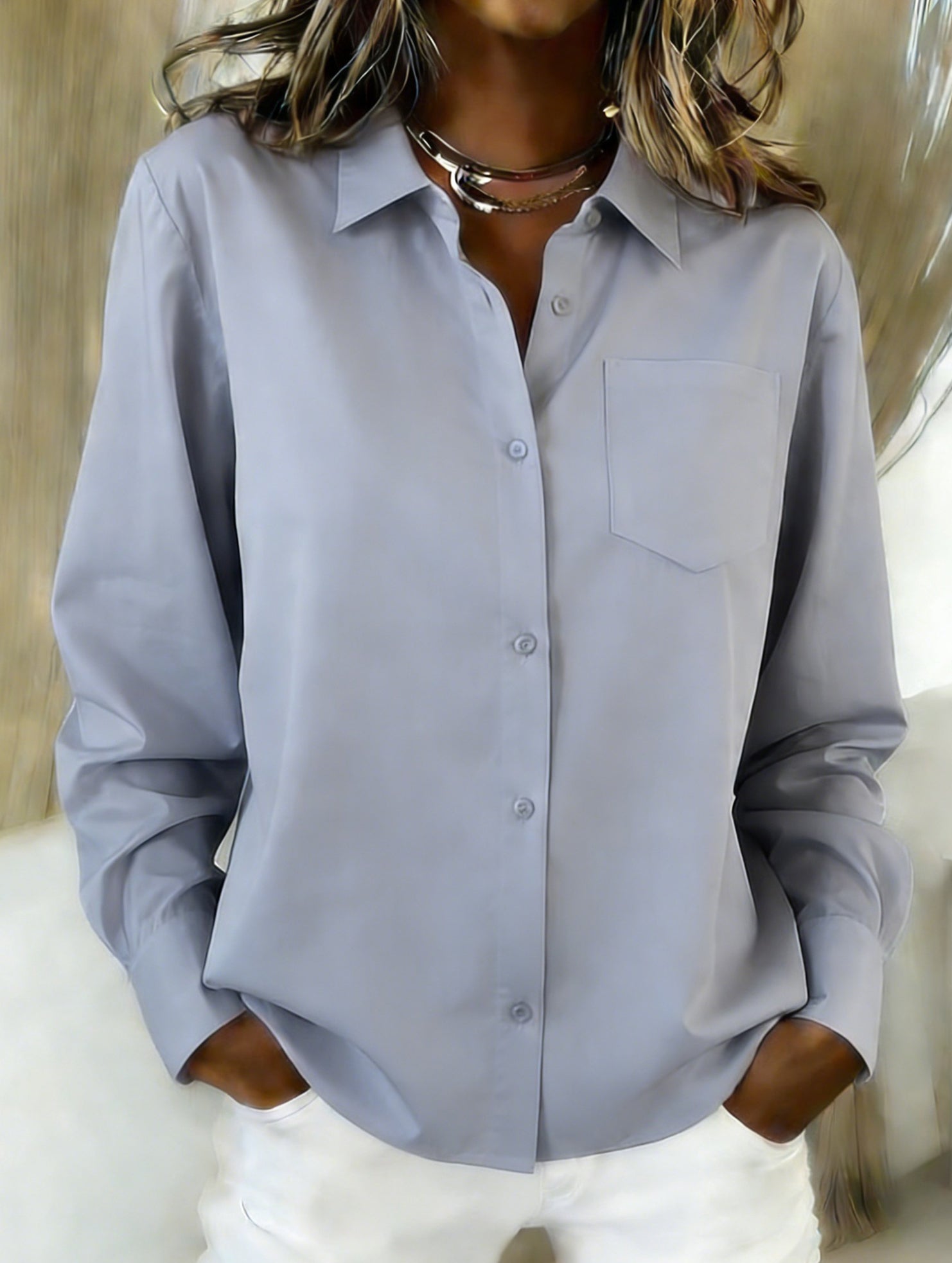 Loose-fitting collared versatile shirt for women