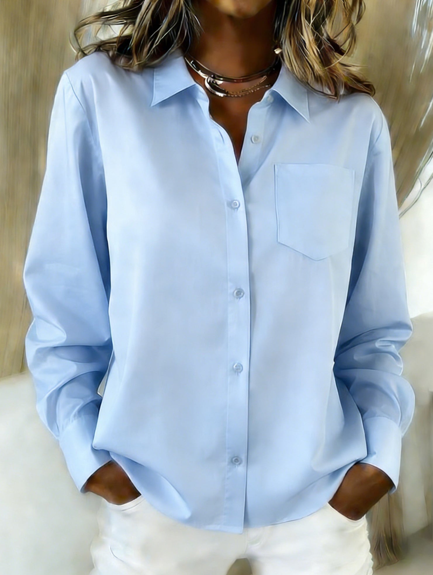 Loose-fitting collared versatile shirt for women