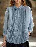 Literary style loose lace-trimmed shirt for women