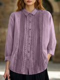 Literary style loose lace-trimmed shirt for women