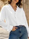 Ruffle V Neck Long Sleeve Blouse