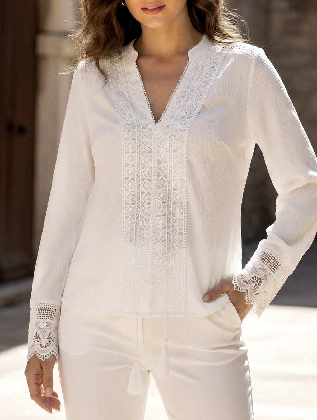 Niche V-neck lace tassel shirt, elegant and versatile