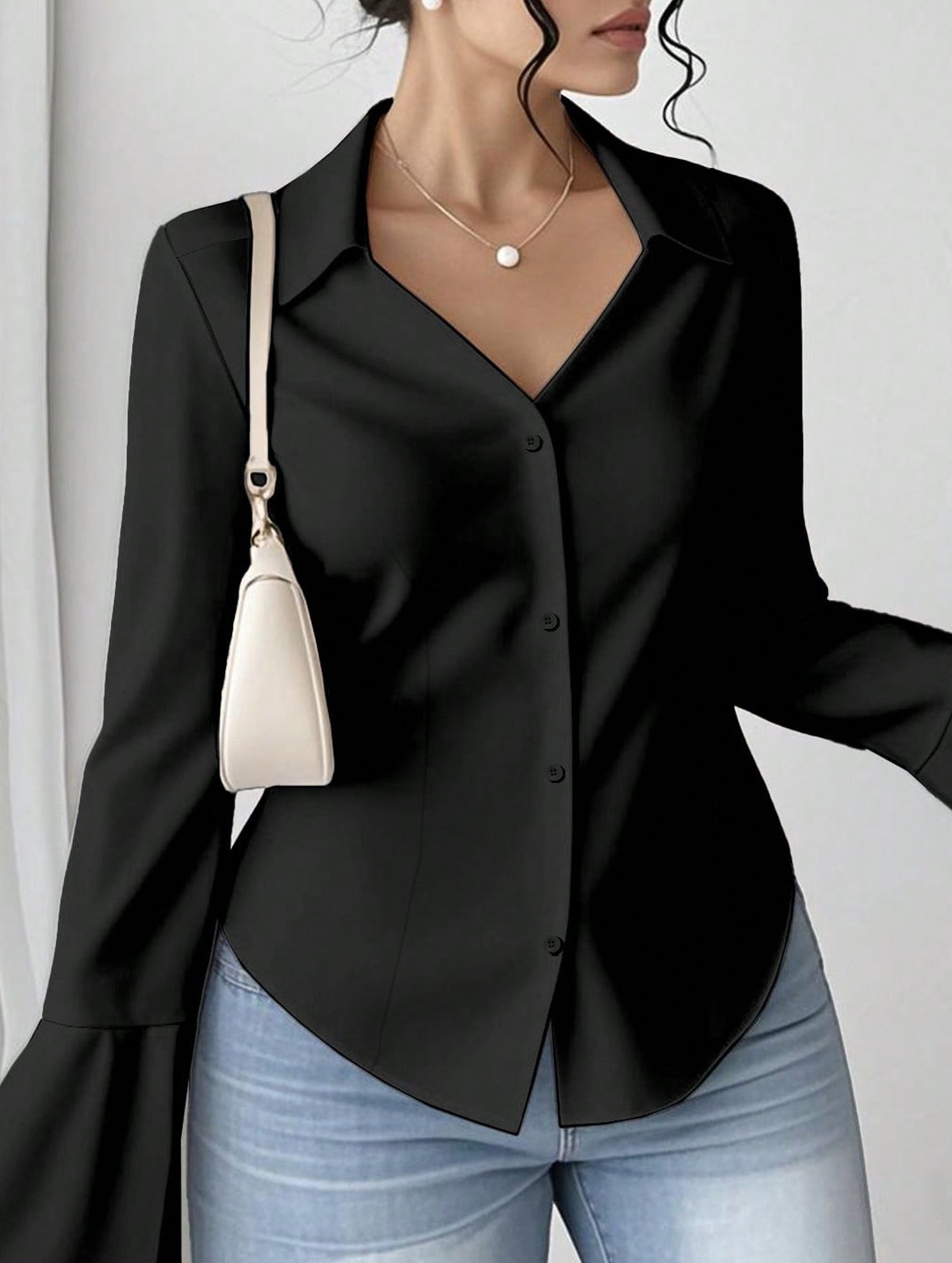 French-style fitted waist elegant top for women