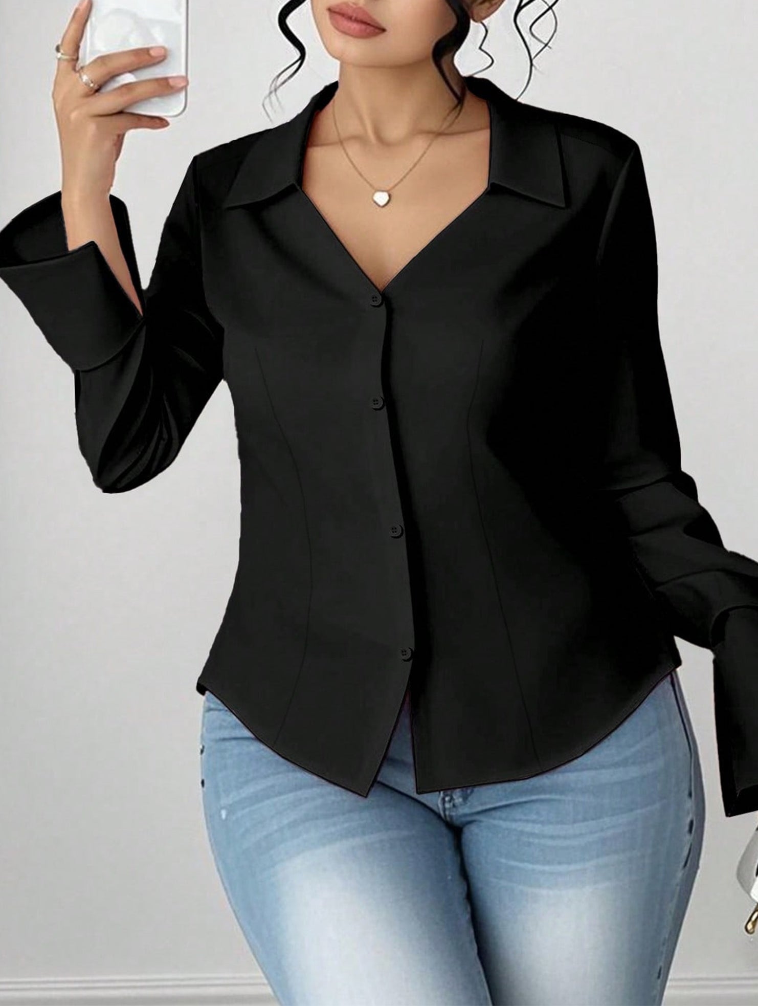 French-style fitted waist elegant top for women