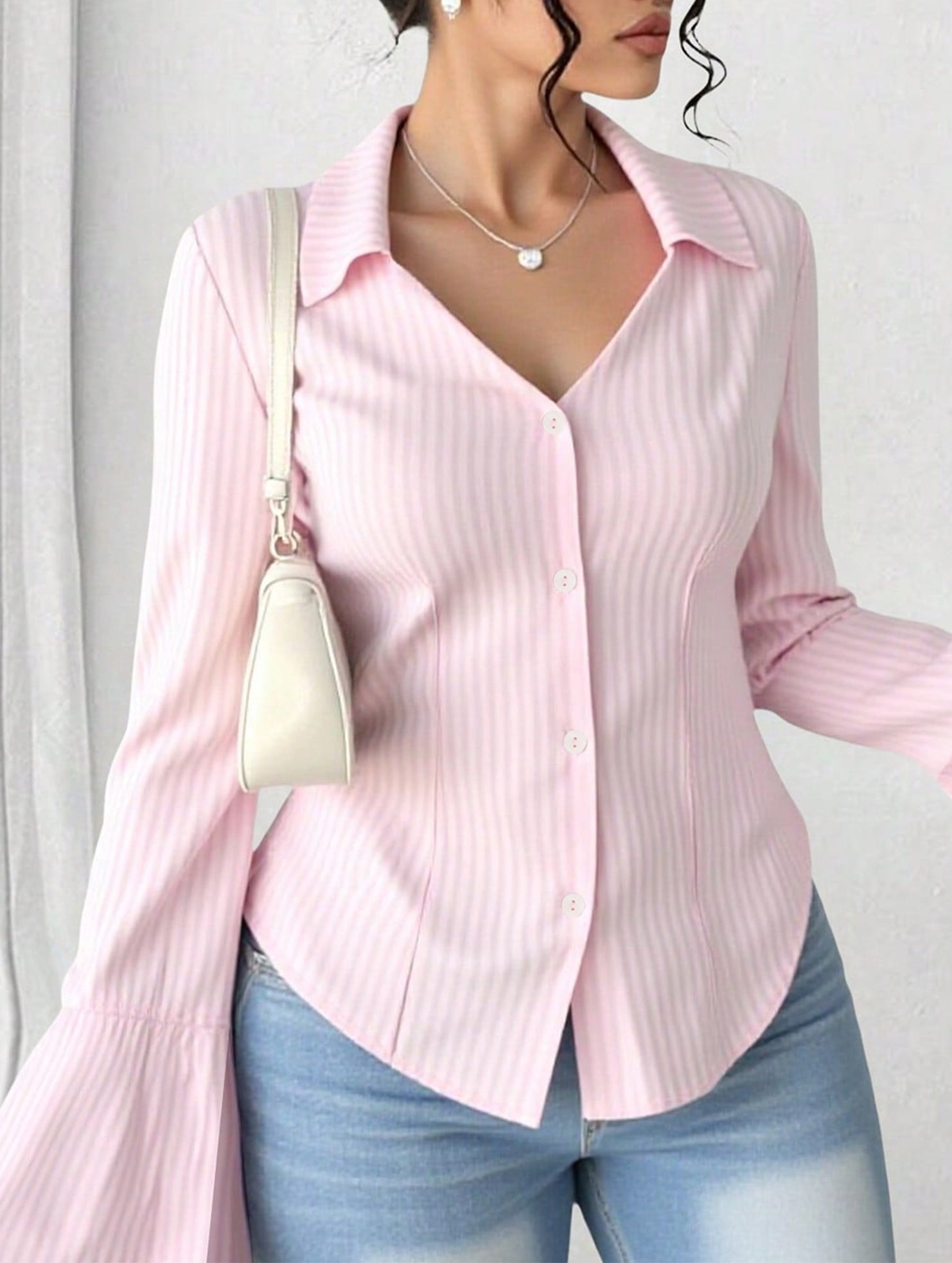 French-style fitted waist elegant top for women