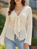 Lace-up sexy bell sleeve lace top for women