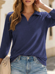 Women's Polo Shirt V-neck Mid-sleeve T-shirt