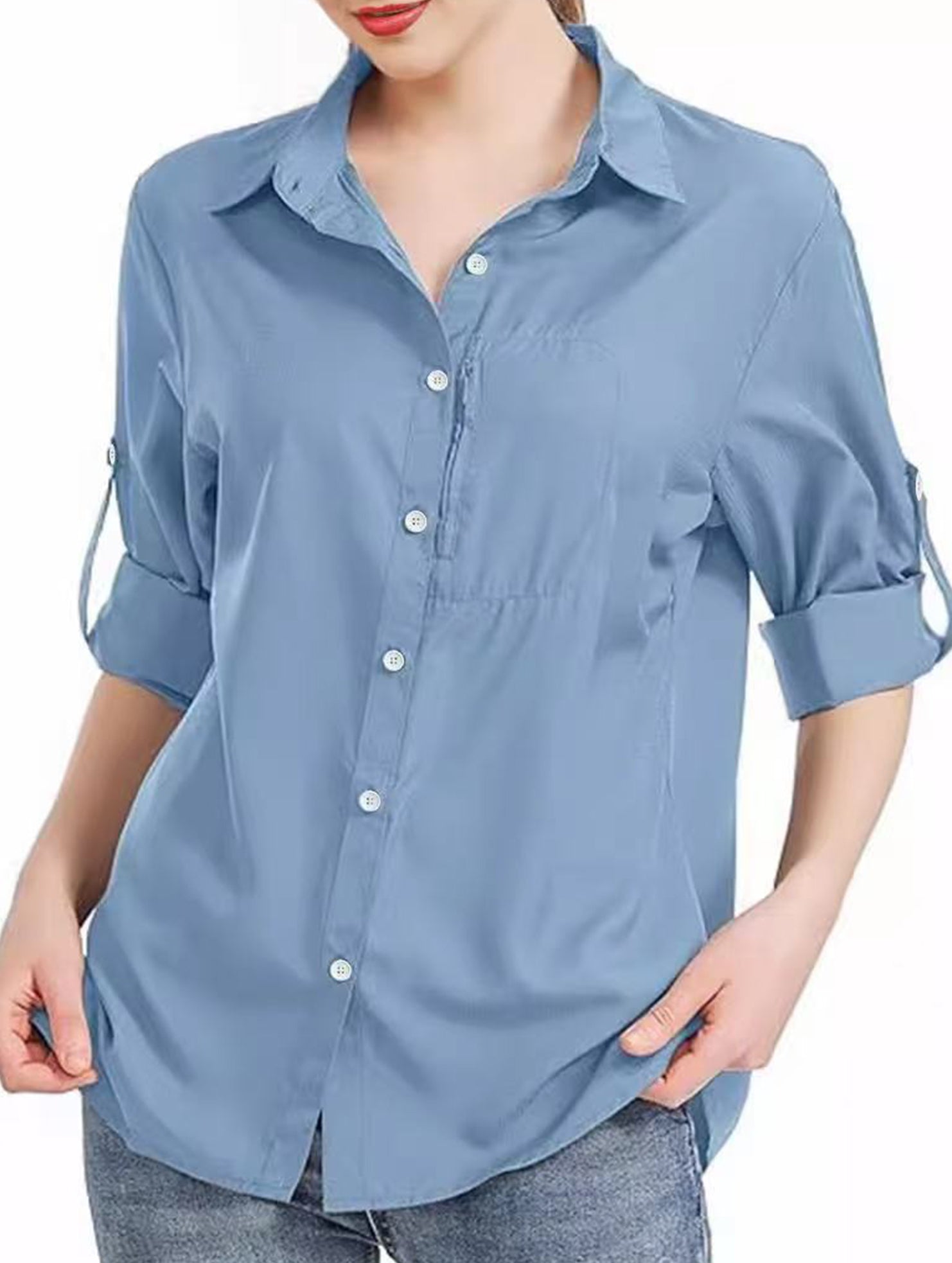 Women's collared zippered pocket shirt_CWTSTL01346