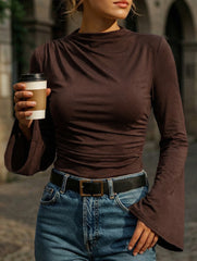 Square neck, fitted, bell sleeve top for women