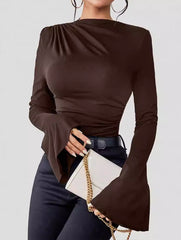 Square neck, fitted, bell sleeve top for women