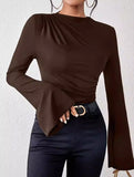 Square neck, fitted, bell sleeve top for women