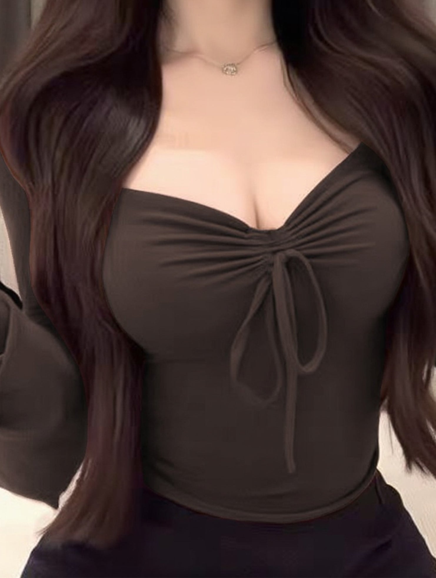 Square neck, fitted, bell sleeve top for women