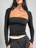 Trendy and sexy slim-fit faux two-piece top for women