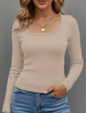 U-neck casual slim fit base layer T-shirt for women