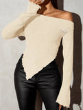 Slim-fit, slightly flared, irregular top for women