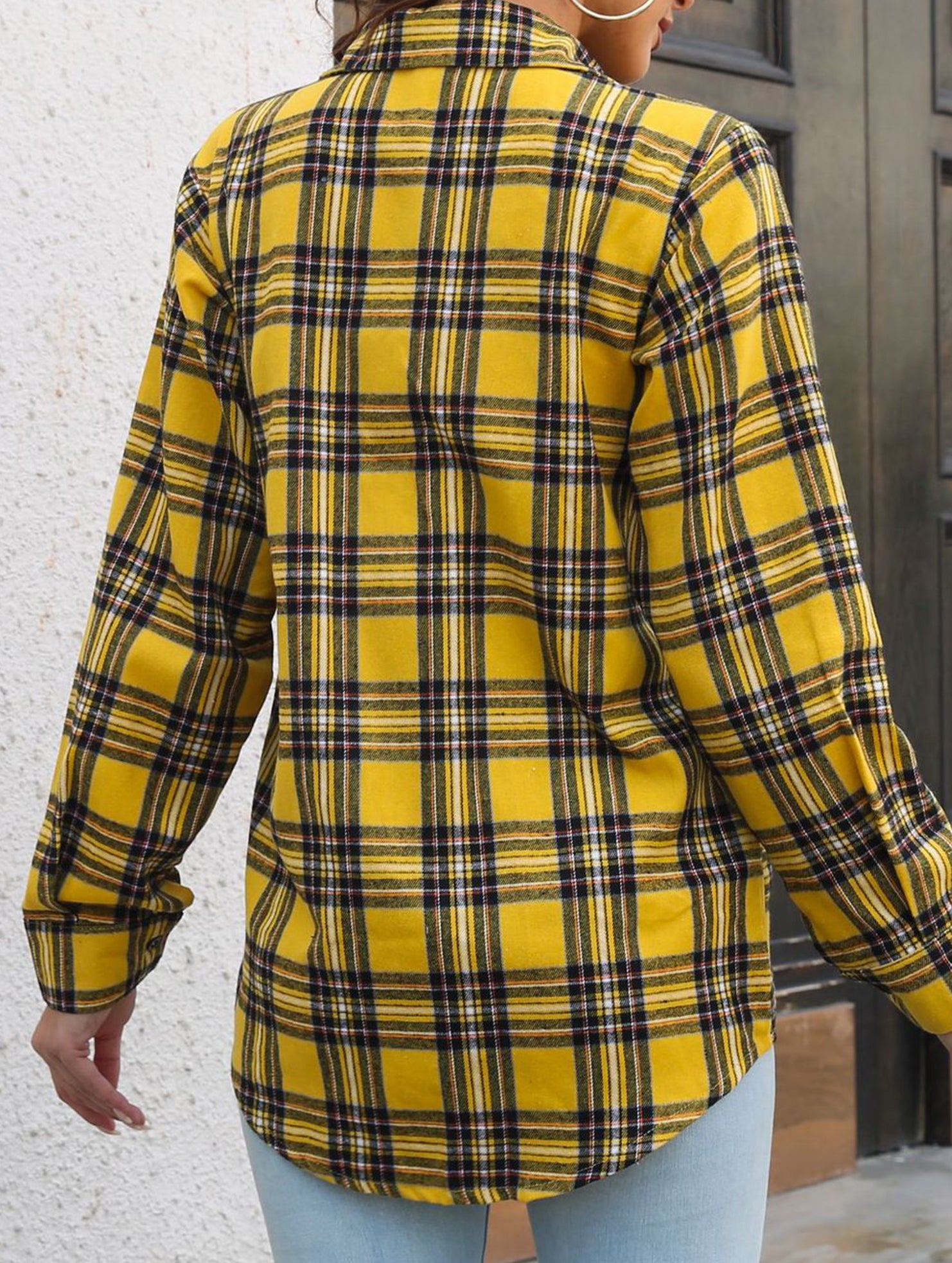 Plaid brushed loose-fitting shirt for women_CWTSTL01356