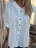 Loose V-neck pleated shirt for women_CWTSTL01392