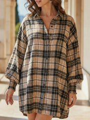 Fashionable plaid lantern sleeve shirt for women_CWTSTL01394