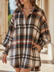 Fashionable plaid lantern sleeve shirt for women_CWTSTL01394