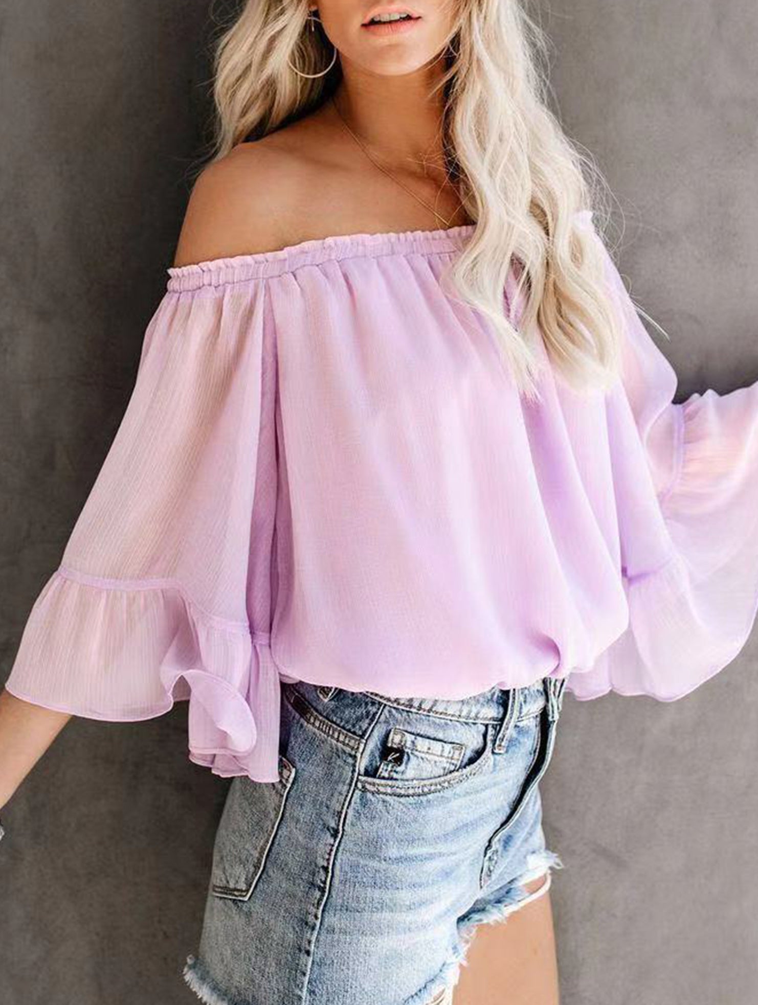 Women's off-shoulder bell sleeve chiffon blouse