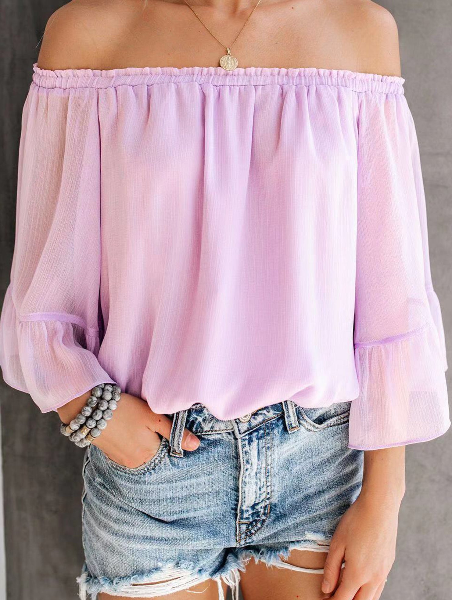 Women's off-shoulder bell sleeve chiffon blouse