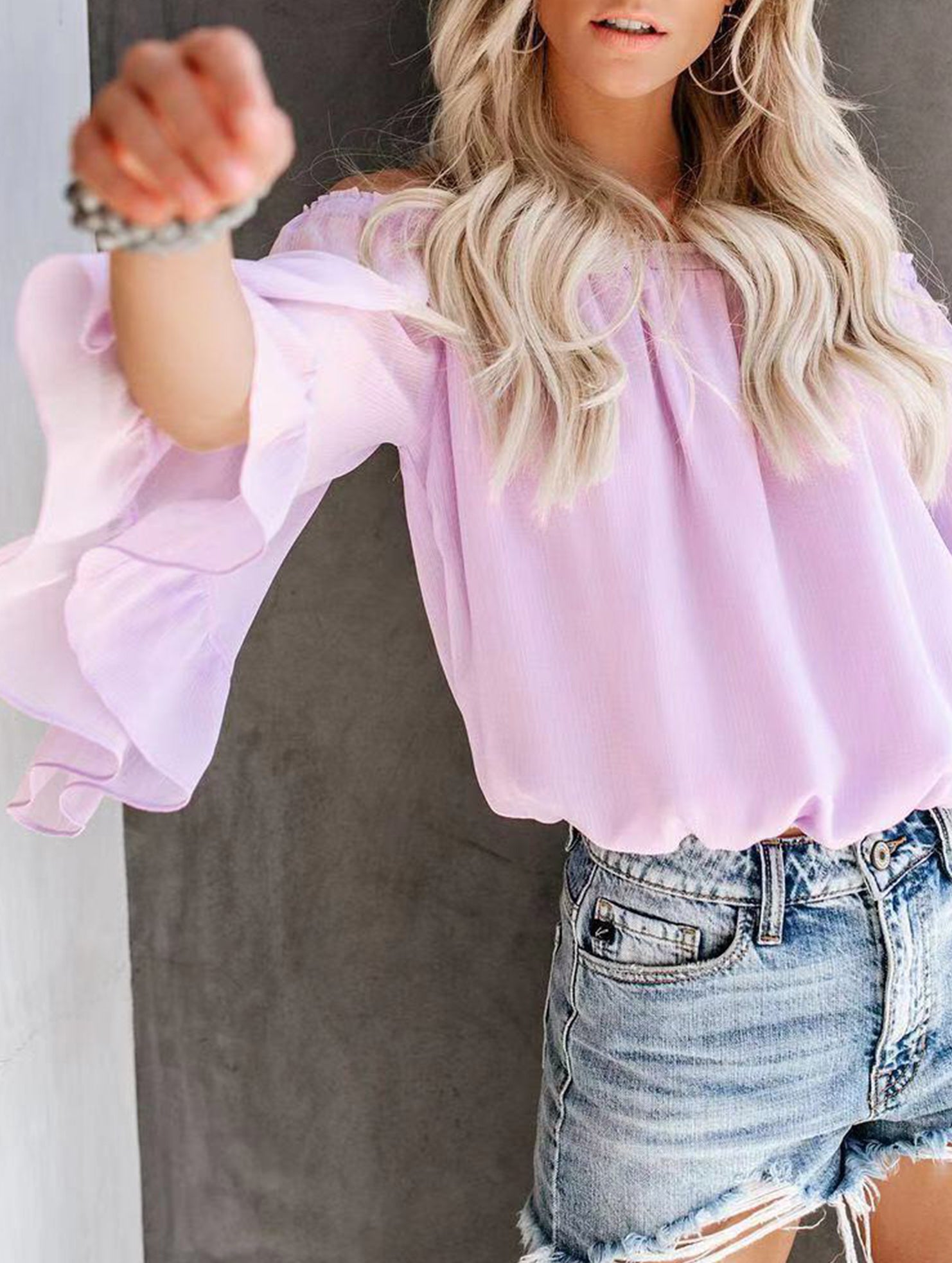 Women's off-shoulder bell sleeve chiffon blouse